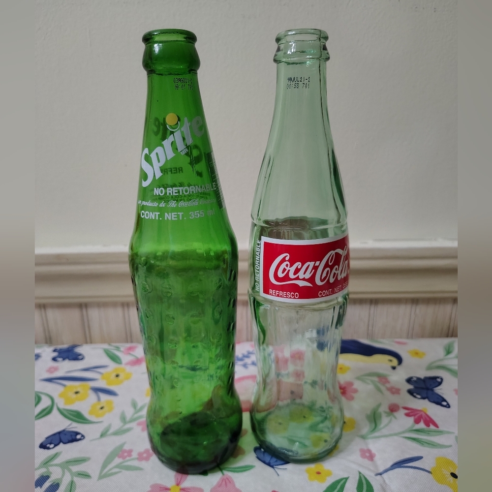Mexican Sprite & Coca-Cola Glass Bottle Pair - Green and Clear